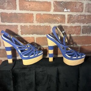 Elegant Blue Strappy Platform Heels